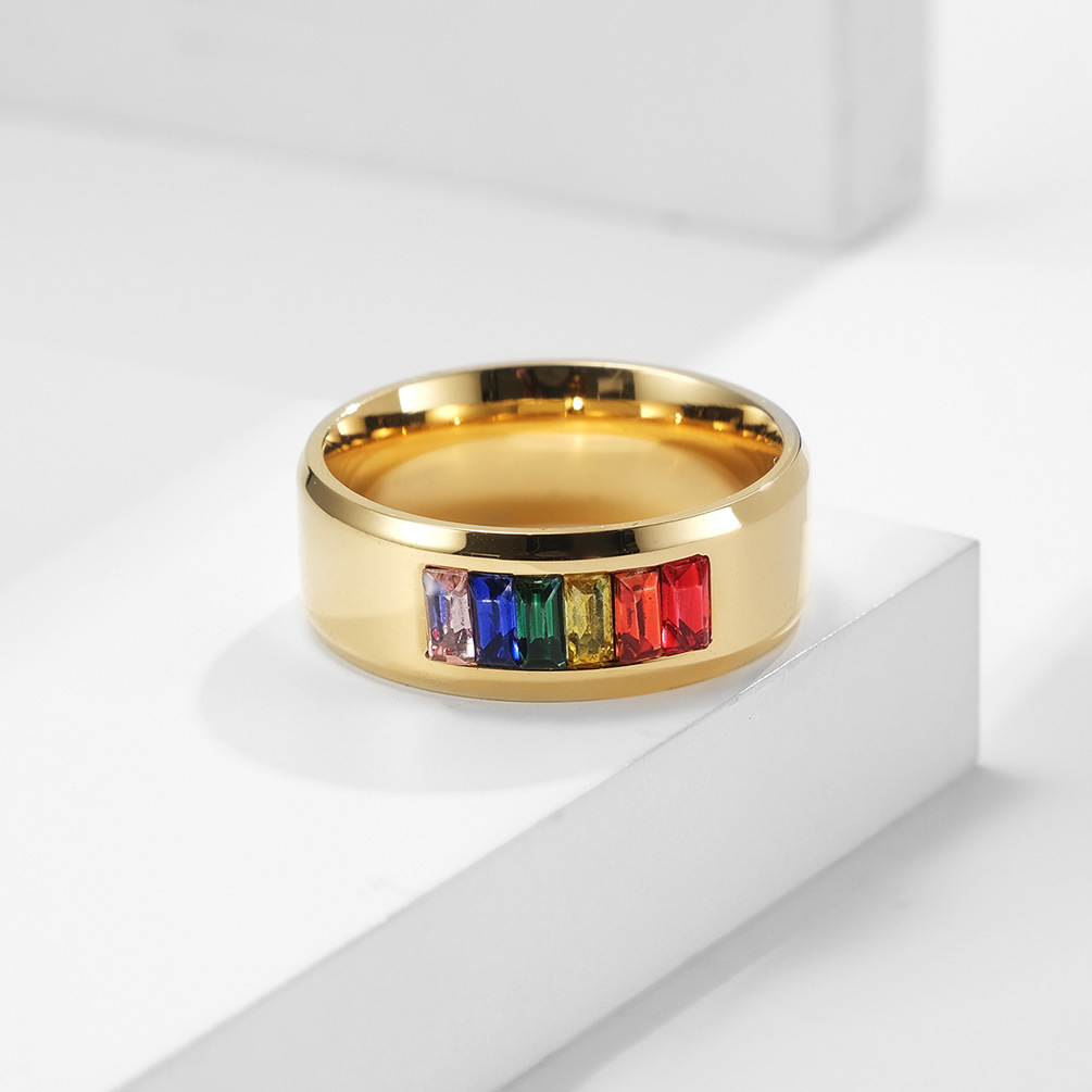 Titanium Steel Gay Lesbian Ring Rainbow Flag Gay Finger Ring Couple Hand Jewelry