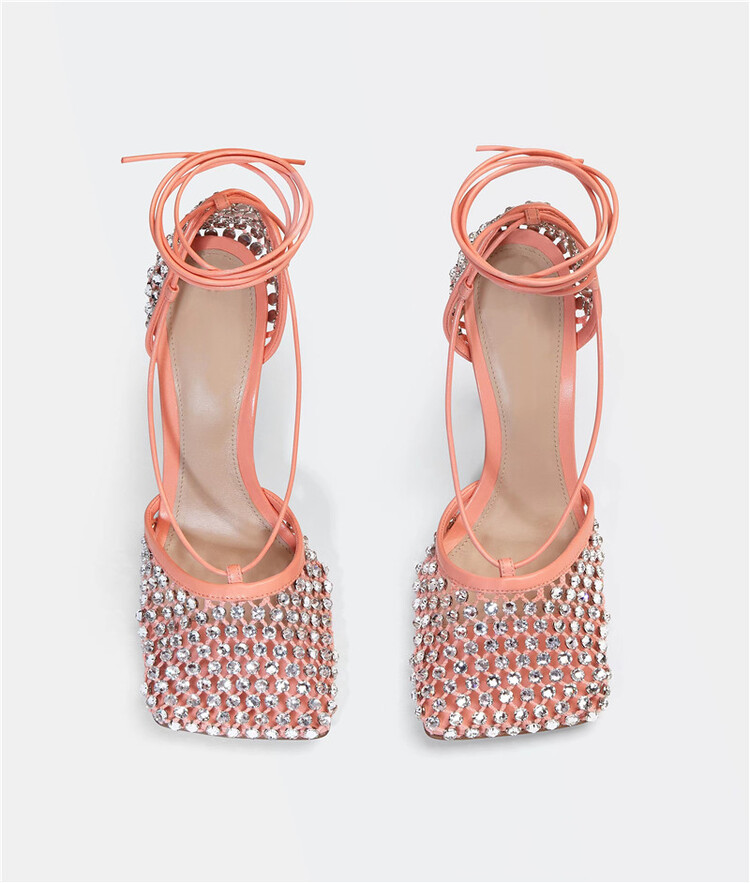 Processing Time:7-15 days after placing orders Women's Summer Fashion Sexy Hollow Out Water Diamond Mesh Bread Head Sandals European and American High Heel Show Shoesdals