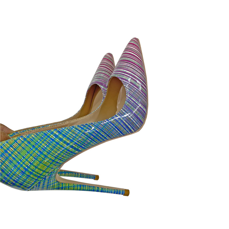 Colored patent leather high heels, thin heeled pointed toe, shallow mouthed soft leather women's shoes