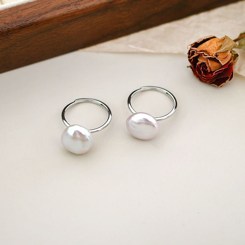 Natural Colorful Baroque Pearl Ring 925 Sterling Silver Style Button Ring with Unique Design Sense