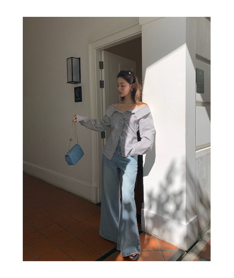 Relaxed Long Sleeve Asymmetric Stripe Shirt