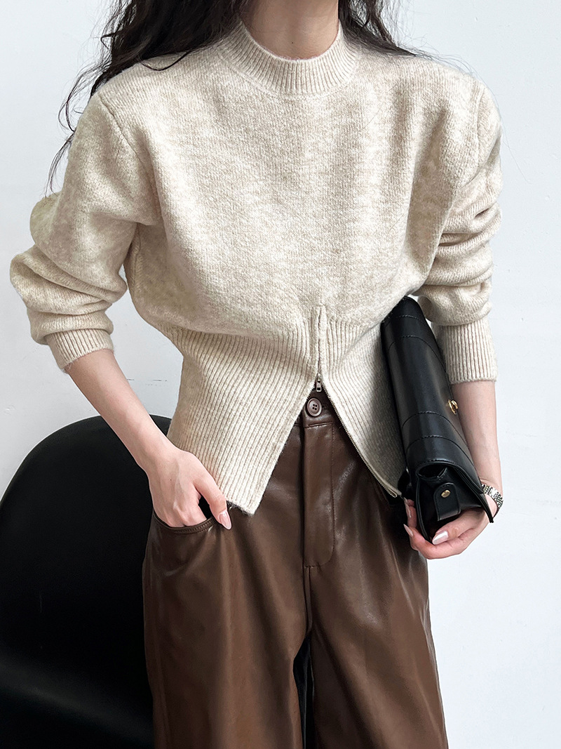 Korean Solid Long Sleeve Loose Crew Sweater