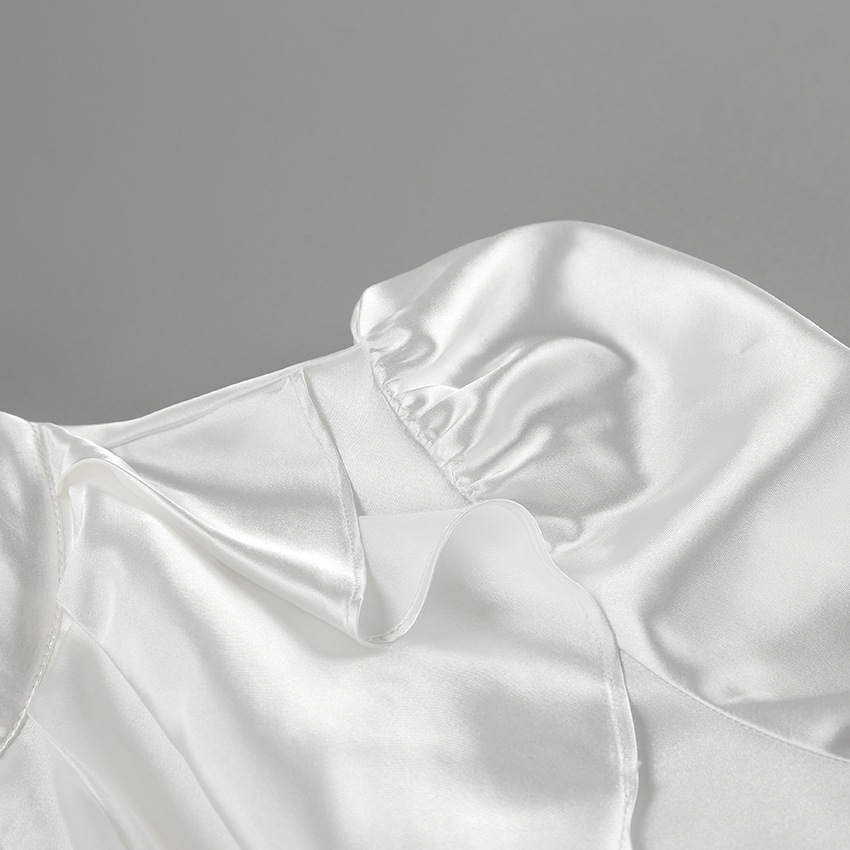 Relaxed Fit Flounce Hem Mandarin Neck Shirt