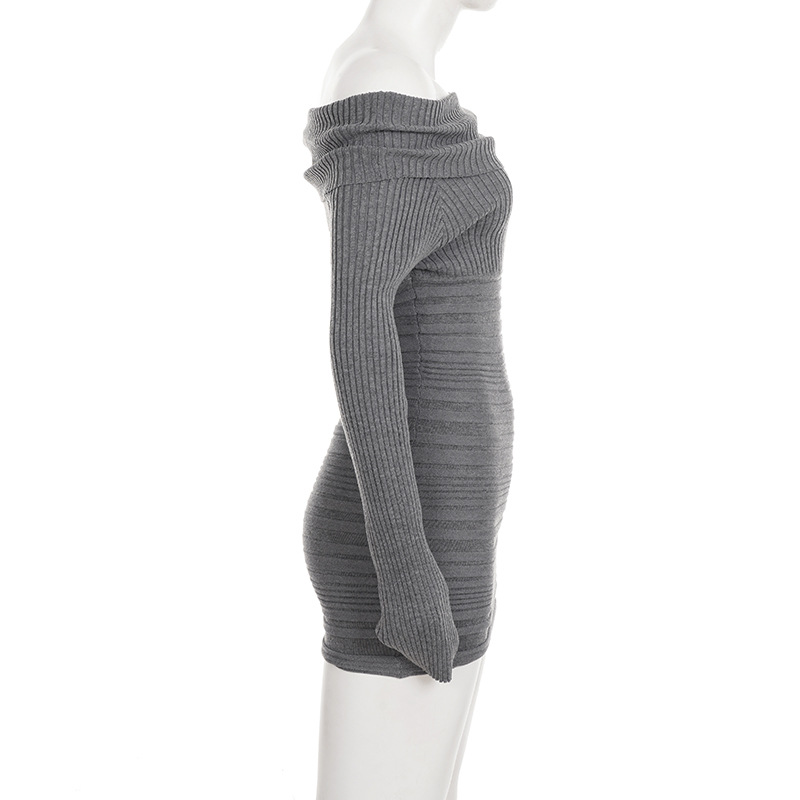 Banded Asymmetric Neck Contour Sweater Dress
