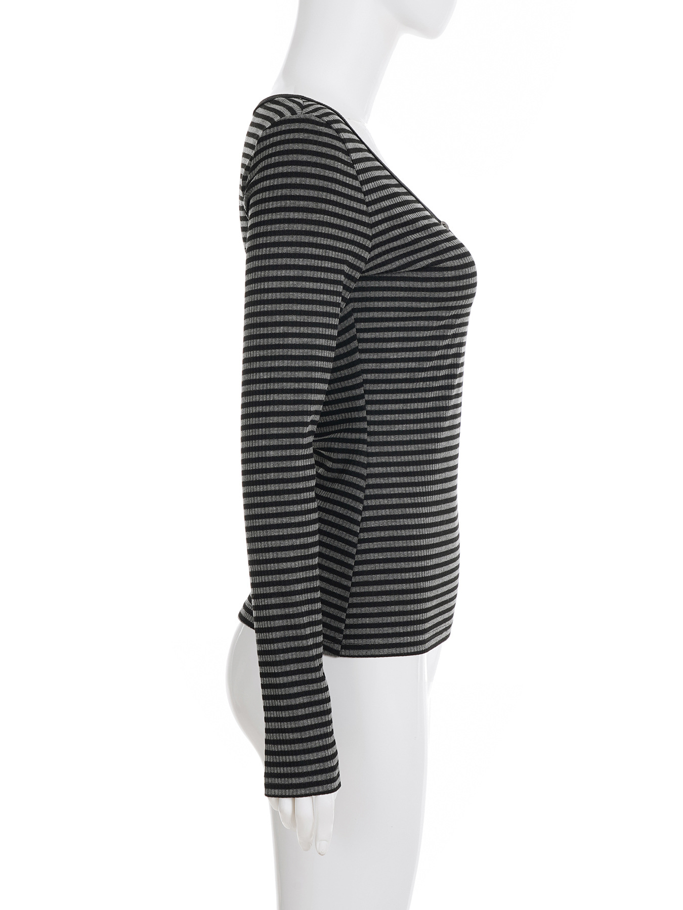 Simple Fashion Striped Color Block Round Neck Basic Long Sleeve Slim Fit Versatile Slimming Casual Short Top