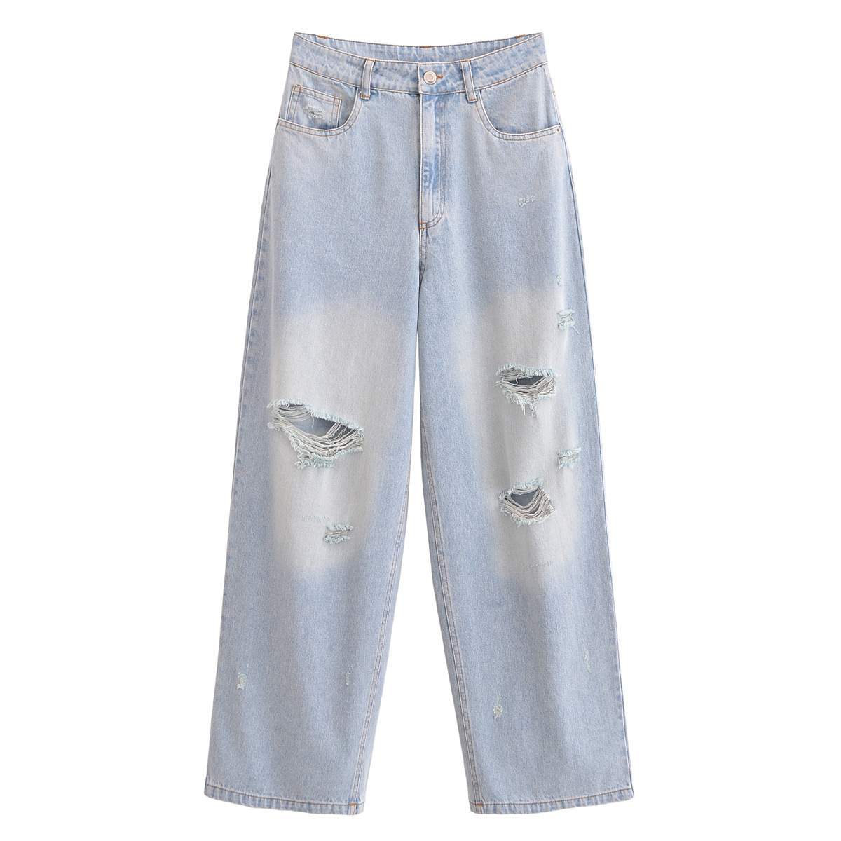 Versatile high waisted ripped loose distressed denim pants for women