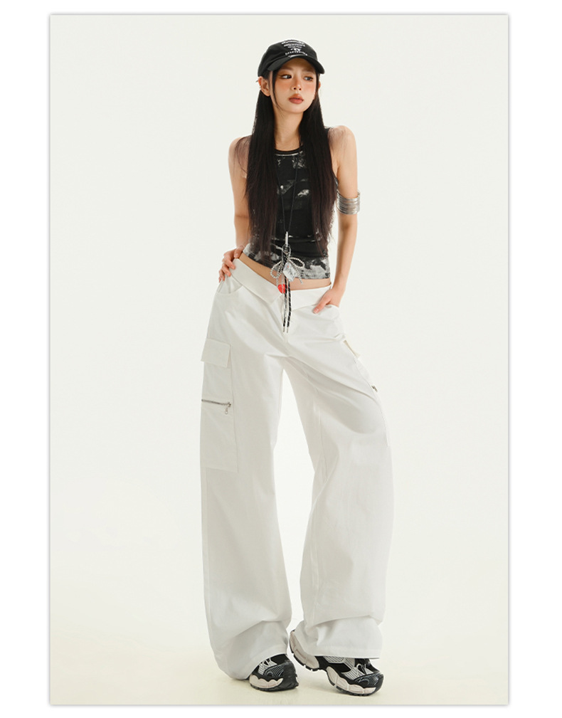 Women's White Work Pants Jazz Dance Sports Casual Trousers