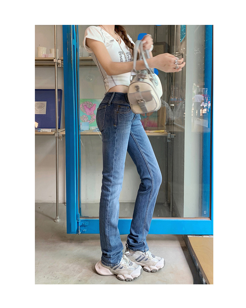 Women's Low Waist Flared Jeans Slim Fit Elastic Straight Leg Horseshoe Pants