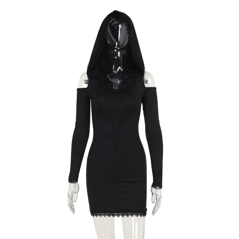 High Waist Hooded Fitted Jacquard Dress