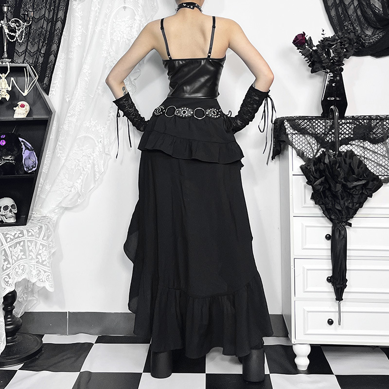 Sultry Deep Retro Draped Solid Polyester Skirt