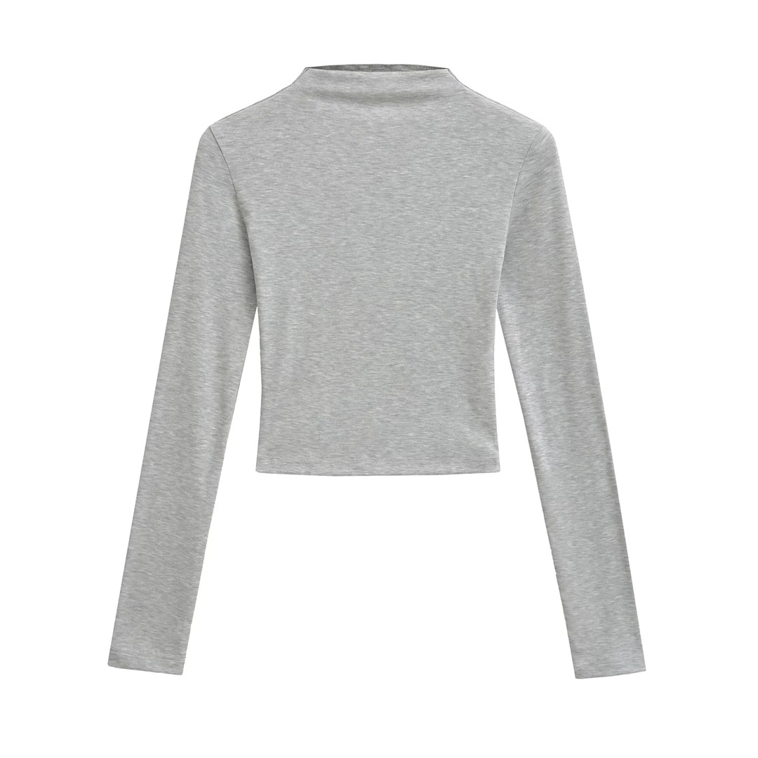 Slim Plain Mock Turtleneck Long Sleeve Belly Tee