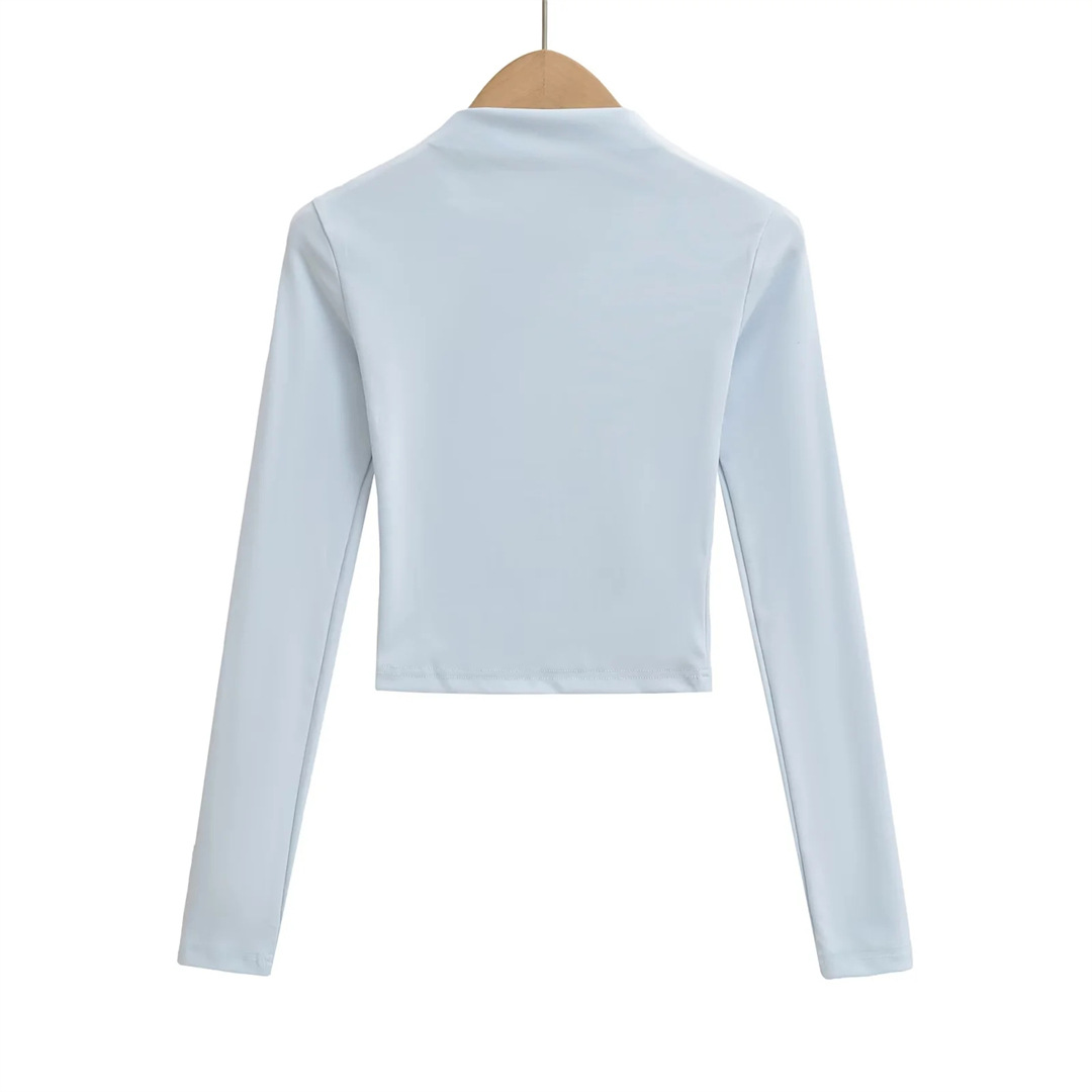 Slim Plain Mock Turtleneck Long Sleeve Belly Tee