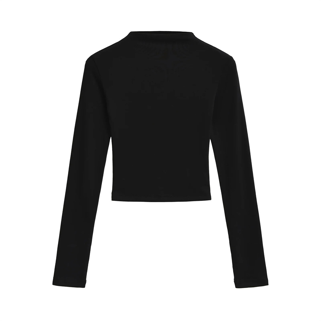Slim Plain Mock Turtleneck Long Sleeve Belly Tee