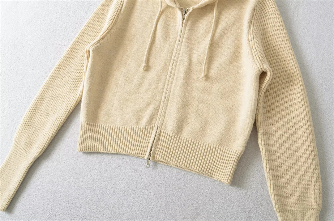 Ladies Cropped Drawcord Zip-Up Hoodie