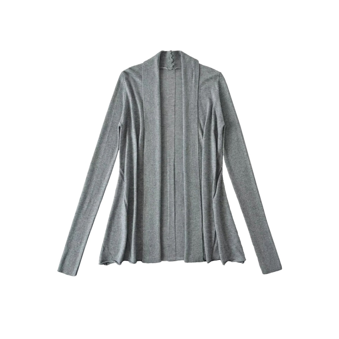 Ladies Plain Knit Irregular Silhouette Cardigan