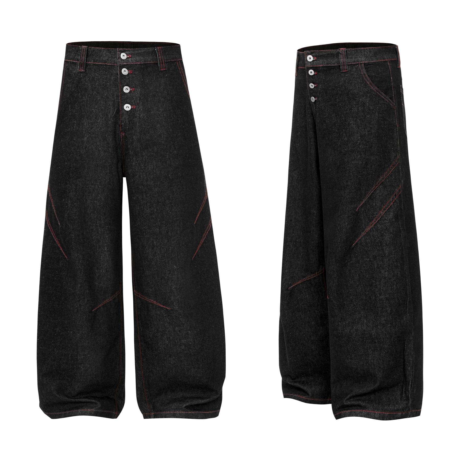 Street Retro Raw Denim Deconstructed Design Men's Loose Dagger Jeans
