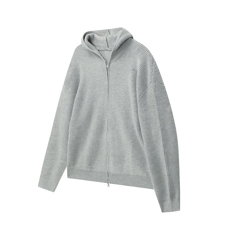 Relaxed Plain Ribbed Hood Wrap Cardigan