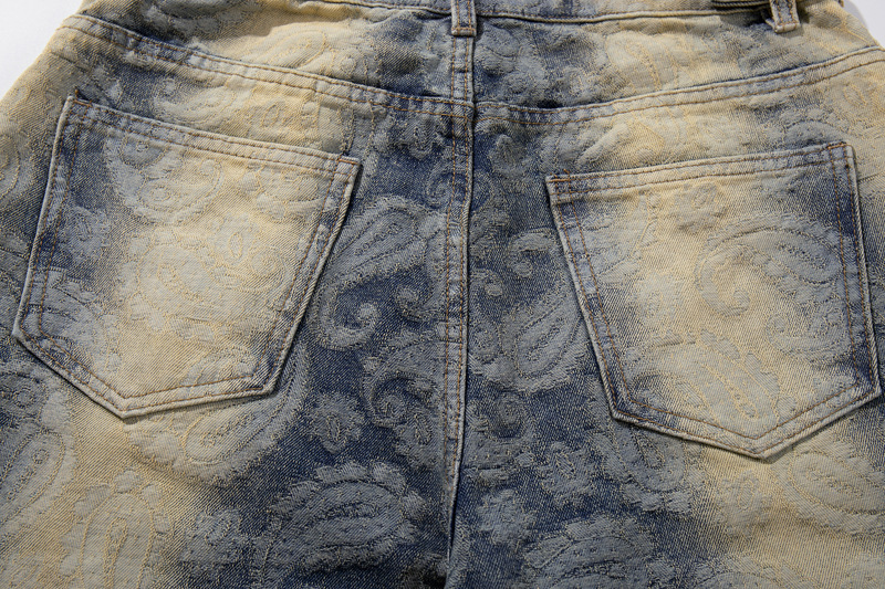 Street Washed Spray Monkey Jacquard Gradient Knife-Edge Denim Pants Men Women High-Quality Fashion Brand Wide-Leg Pants