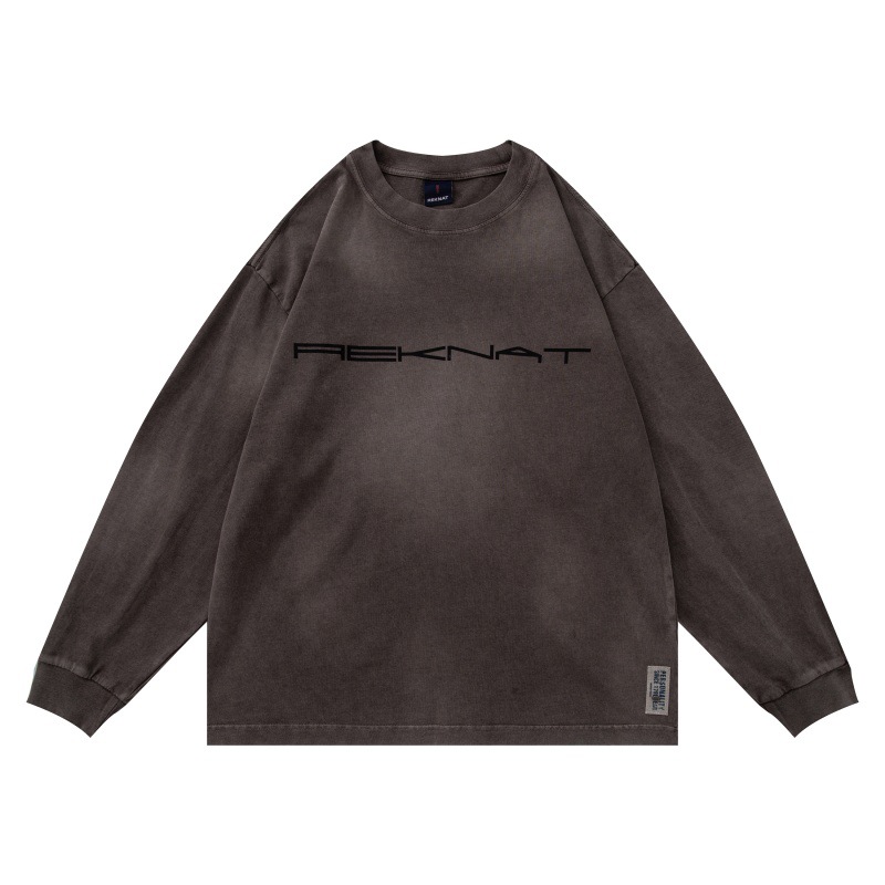 Loose-Fit Retro Faded Ombre Full-Sleeved Letter Print Tee