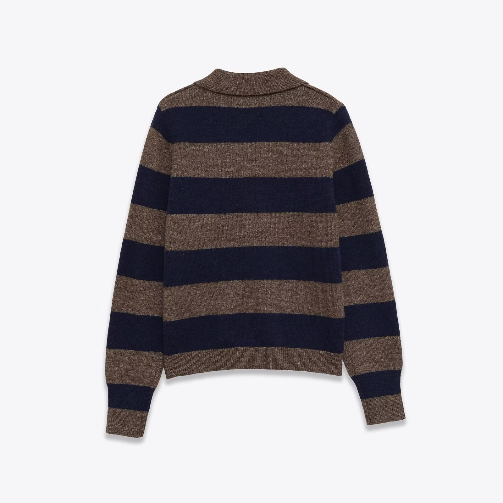 Long sleeved polo collar striped knitted sweater