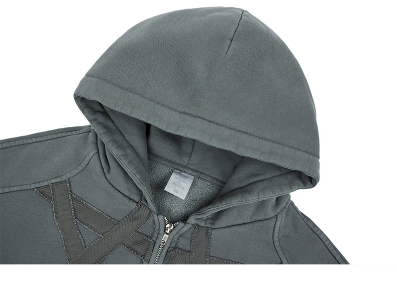 Utility Distressed Cotton Insulated Full-Zipper Embroidery Hoodie