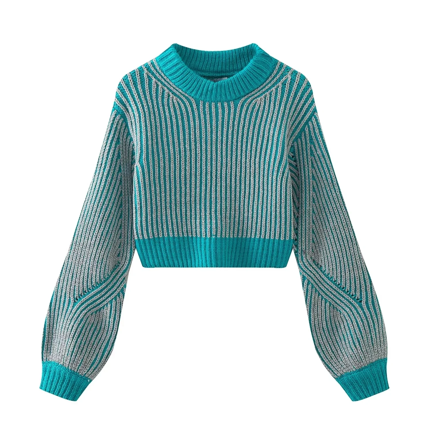 Ladies Crew Collar Banded Wrist-Length Keyhole Sweater