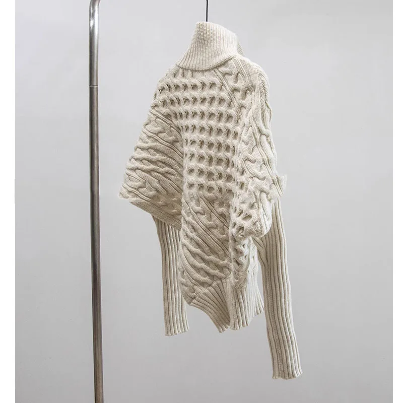 Oversized Zip-Front Polyester Cardigan Asymmetric Neckline