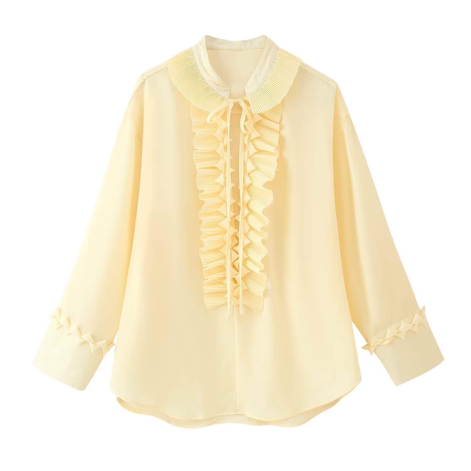 Ladies Solid Button Front Full Sleeve Frill Blouse