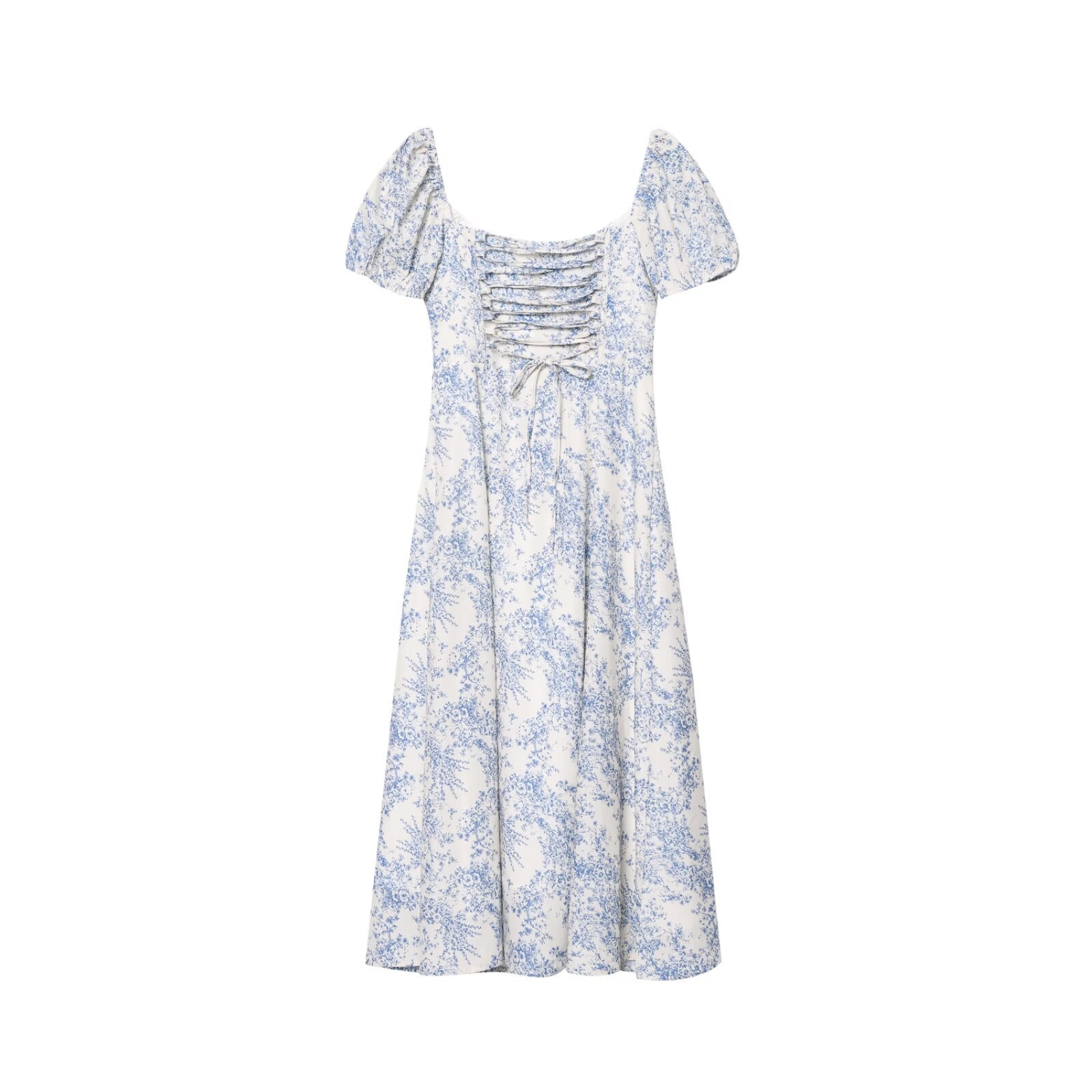 Floral Print Belted Split Square Neck Short Sleeve Maxi Dress