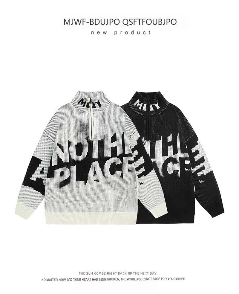 Japanese Fresh Oversized Funnel Neck Zipper Lettering Sweater