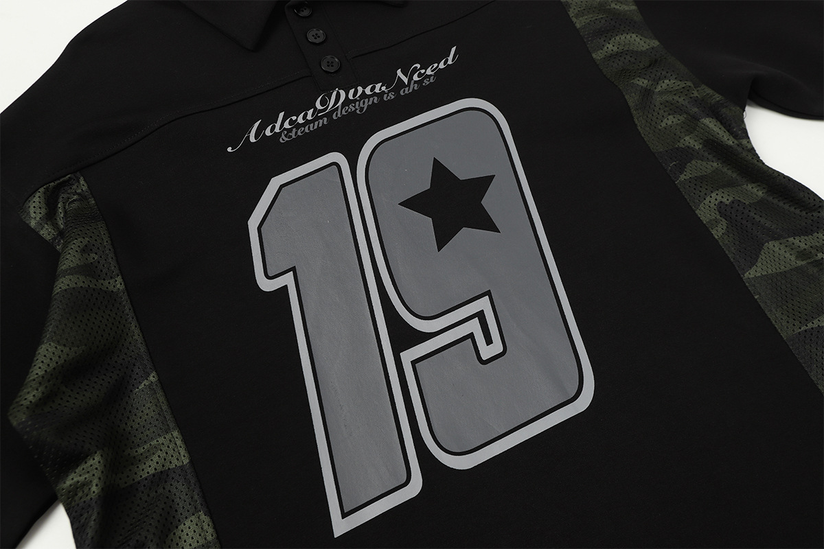 Man's Cotton Military Print Paneled Collared Sweatshirt
