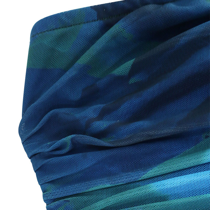 Polyester Asymmetric Neck Patterned Vent Dress