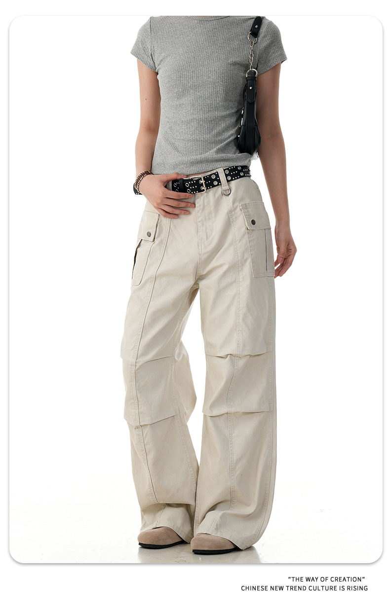 Flared Work Pants for Men and Women Slim Multi-Pocket Simple Loose Casual Pure Cotton Long Pants