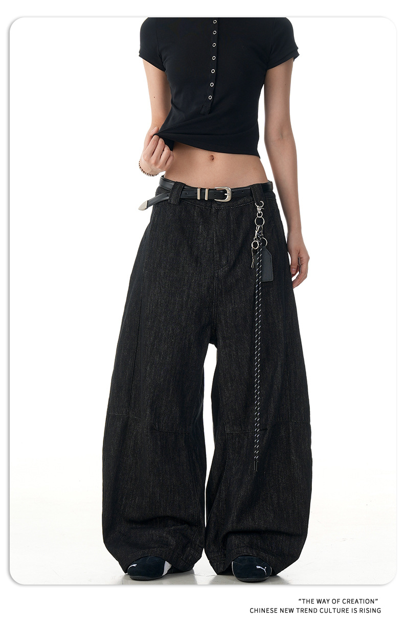 Black Tapered Jeans for Men and Women Casual Wide-Leg Long Pants