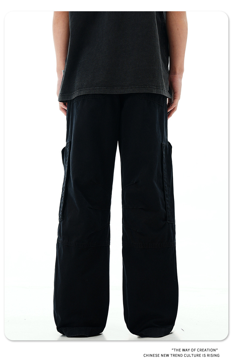 Work Pants with Adjustable Waistband and Large Pockets - Straight Leg Casual Trousers