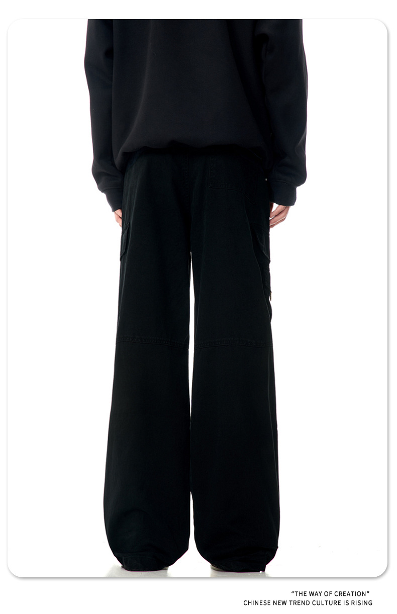 Faded Vintage Pleated Trendy Loose Fit Straight Leg Wide Leg Casual Trousers for Men and Women