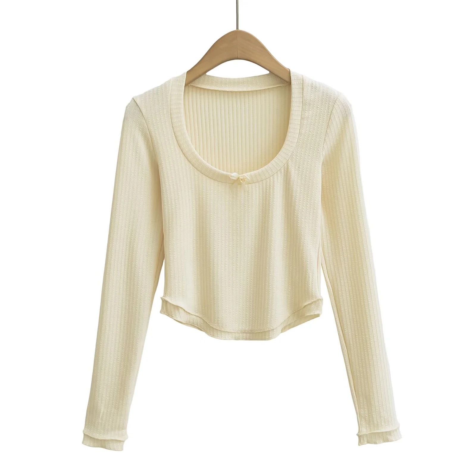 Cotton Crew Collar Full Sleeve Fitted Ribbon T-Shirt