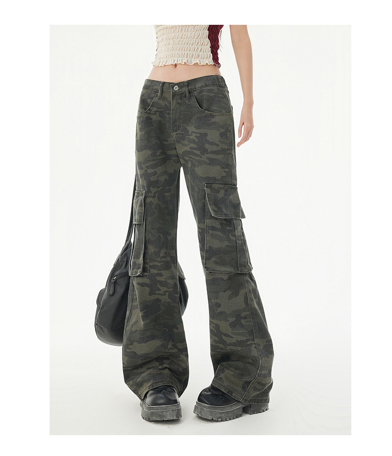 Women's Camouflage Flared Jeans Loose Hip Hop Trumpet Work Pants