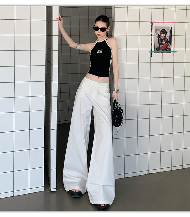 White Wide-Leg Casual Pants Light Weight High Waist Long Length Trousers for Tall Women