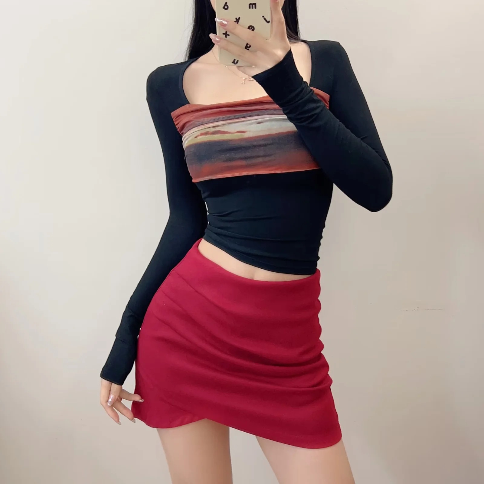 Asymmetrical Unprinted Cotton Blend Streetwear Skirt