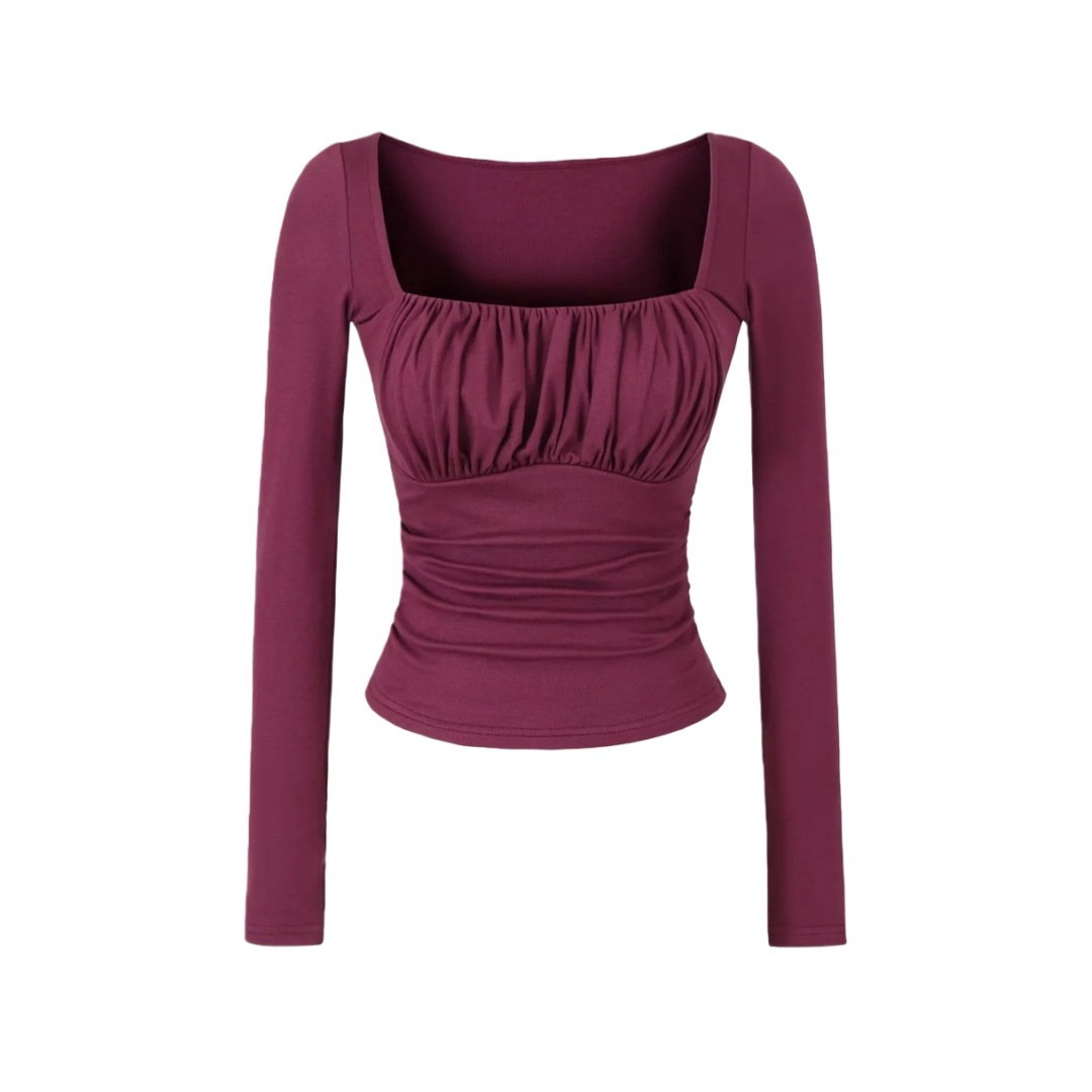 Spicy Wrist-Length Collarbone Cutout Structured Frill Fitted Tee