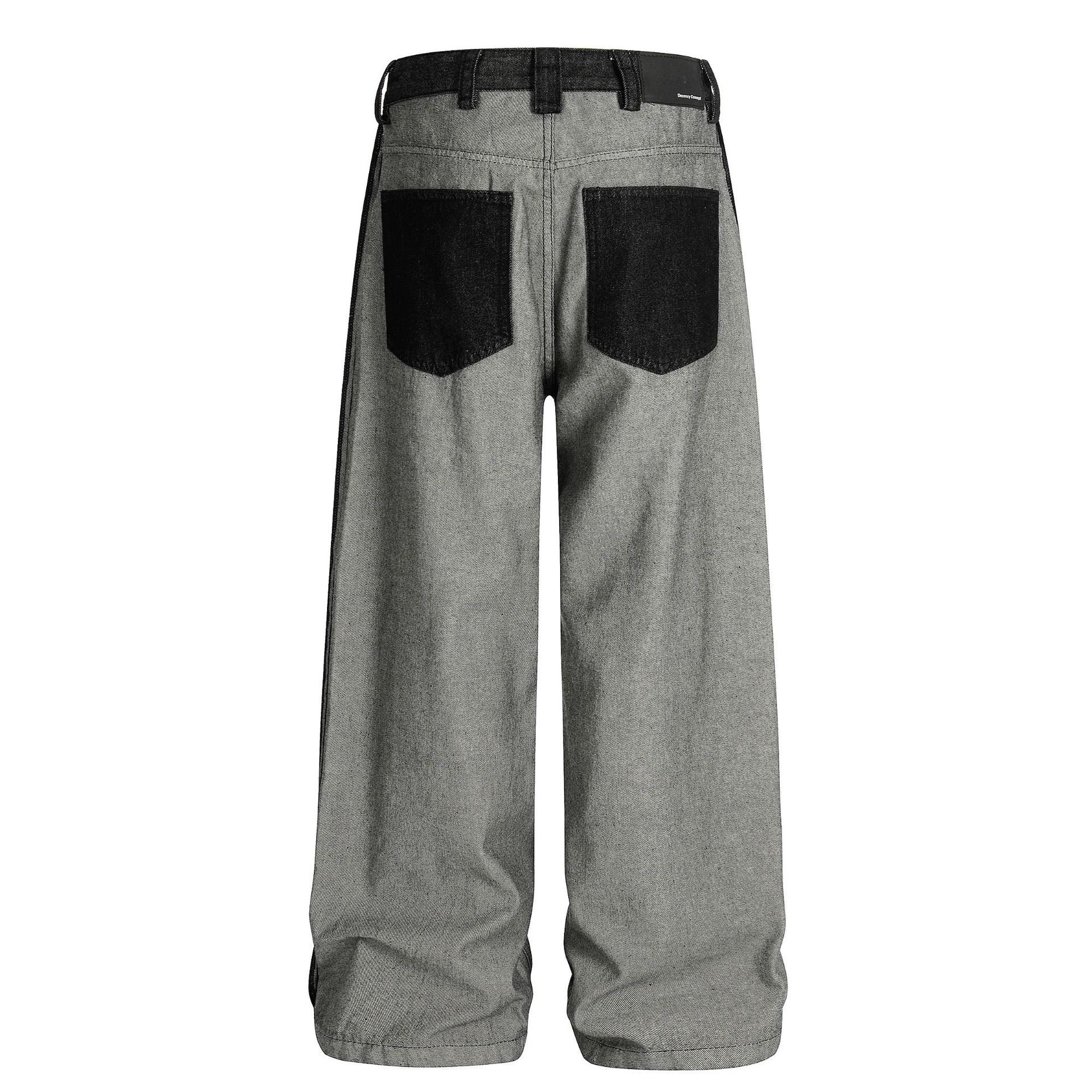 Street Style Printed Deconstructed Asymmetrical Design Loose Fit Unisex Jeans