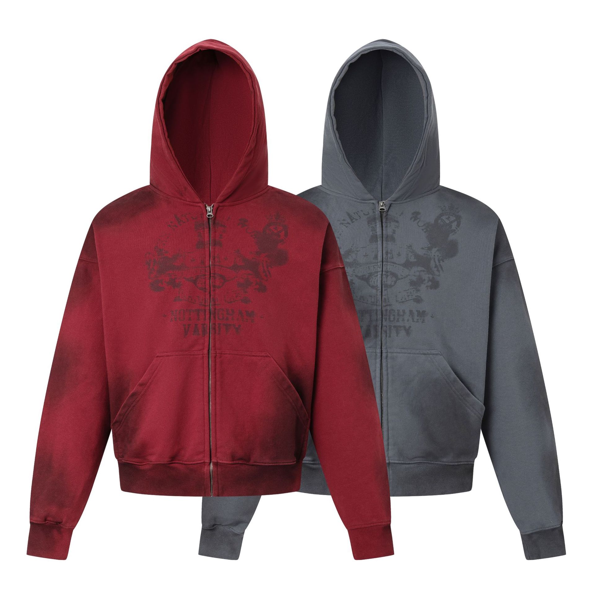 Streetwear Cropped Boxy Pony Print Zipper Hoodie