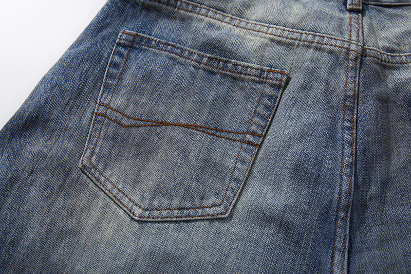 Street Style Vintage Distressed Washed Knife-Edge Denim Pants, Hip-Hop Casual Loose Ripped Straight Leg Jeans