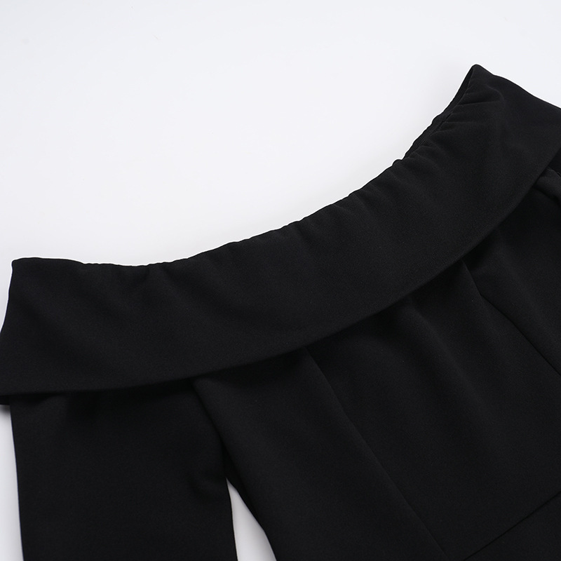 High Waist Single-Strap Long Sleeve Polyester Mini Dress