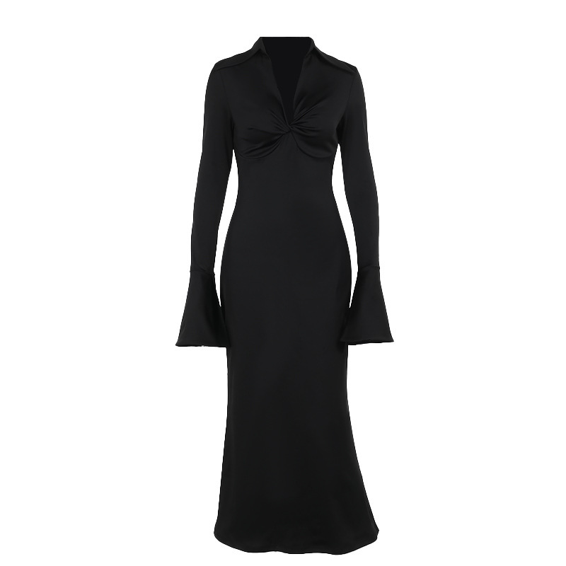 Bodycon Crossover Plunge Long Sleeve Dress