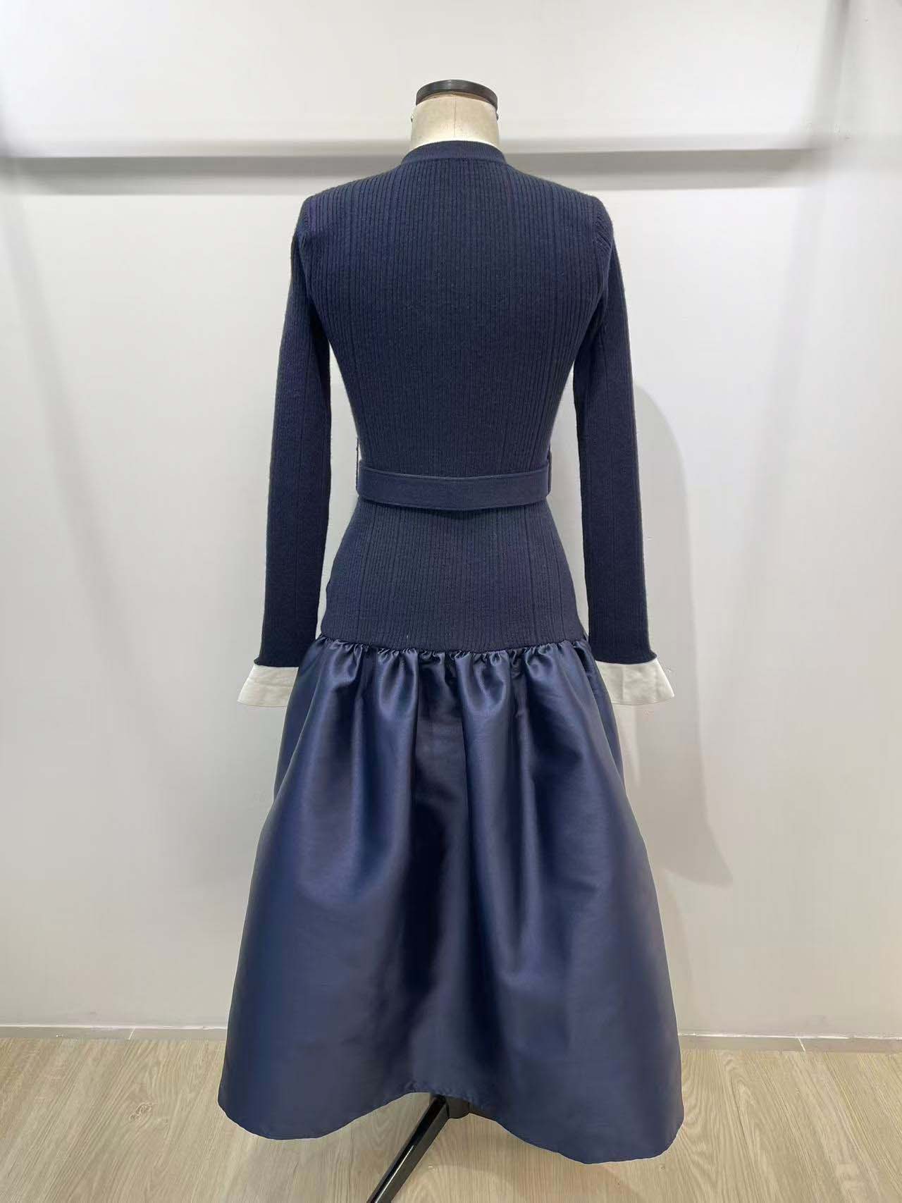 Navy Round Neck Knit Maxi Dress