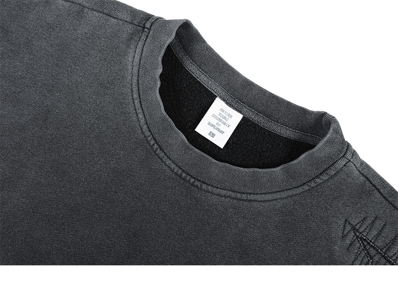 Distressed Loose Fit Cotton Crest Crewneck Hoodie