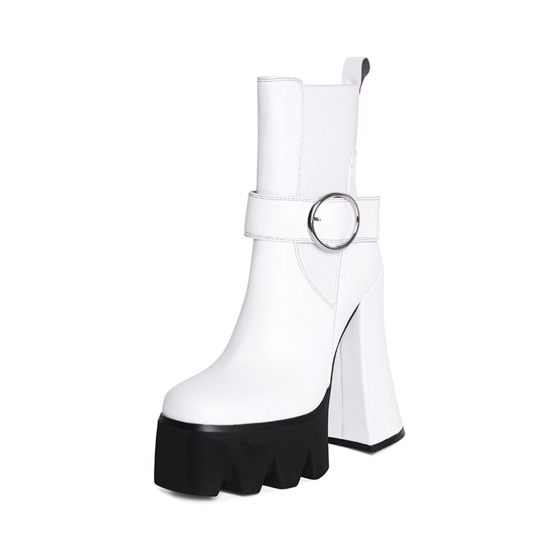 Women's Autumn Short Boots Brand New Square Toe Super High Heel Thick Sole Metal Sexy Stretch Bare Boots 42 Sizes