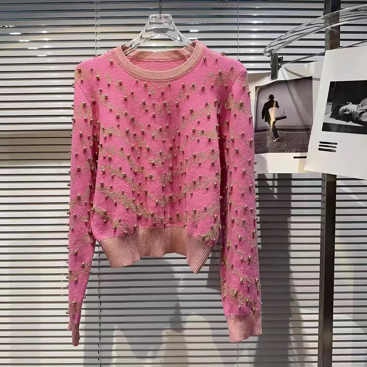 Ladies Loose Fit Polyester Stripe Sweater